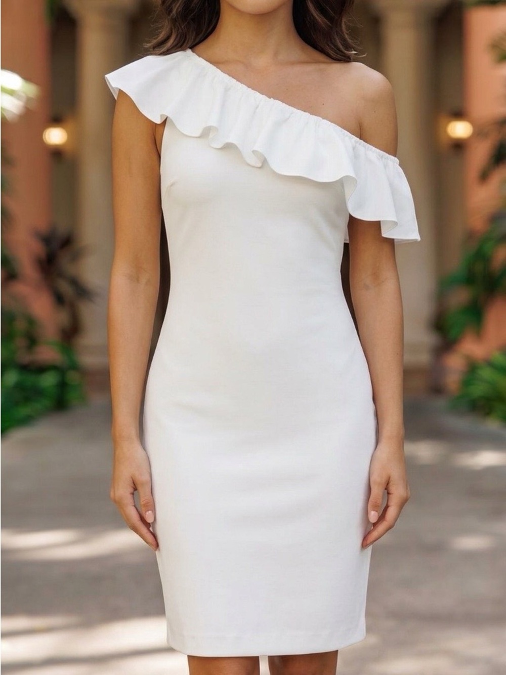 Trina Turk Edan White Ruffle One Shoulder Dress NWT 4